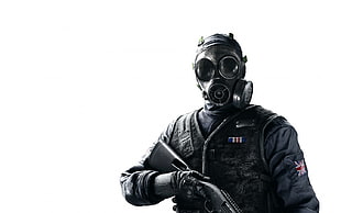 black gas mask, gas masks, shotgun HD wallpaper