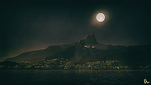 mountain and city under moonlight, dishonored 2, Dishonored, video games, screen shot