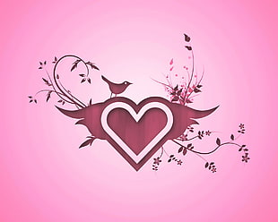 red bird and flowers illustration, pink HD wallpaper