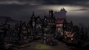 concrete castle illustration, Darkest Dungeon, video games, dark