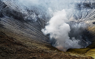 volcano mouth, nature, landscape, crater, volcano HD wallpaper