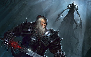 white haired man holding sword illustration, Diablo III, Diablo, video games, fantasy art