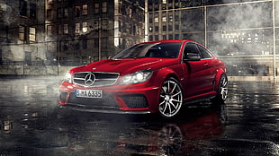 red Mercedes-Benz coupe, Mercedes-Benz, supercars