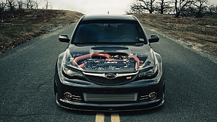 black Subaru car, Subaru Impreza , Subaru, tuning, engines HD wallpaper