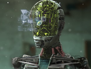 gray robot, robot, artwork, digital art HD wallpaper
