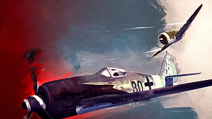 two plane digital art, artwork, fw 190, military aircraft, vehicle HD wallpaper
