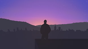 silhouette of man, minimalism, landscape, people