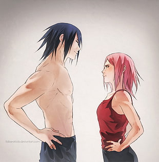 Sasuke and Sakura illustration, Haruno Sakura, Uchiha Sasuke, Naruto Shippuuden, fan art HD wallpaper