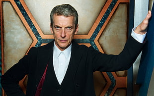 men's black suit jacket, Doctor Who, The Doctor, TARDIS, Peter Capaldi