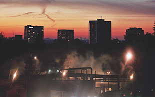 high-rise buildings, city, sunset, industrial, Bohren & der Club of Gore