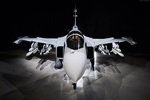 white fighter jet