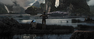 Star Wars C-3PO and R2-D2, Star Wars, R2-D2, fan art, Millennium Falcon HD wallpaper