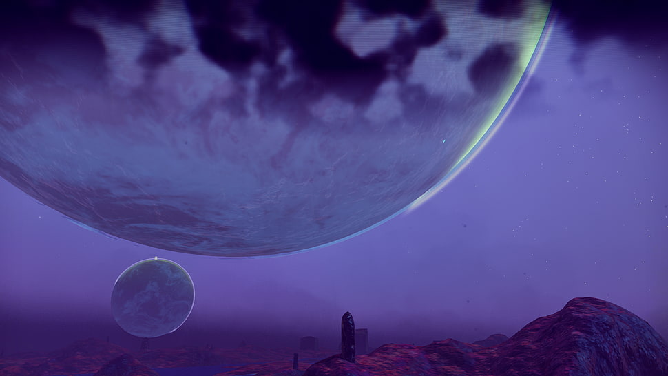 planet over mountain wallpaper, No Man's Sky, video games, screen shot HD wallpaper