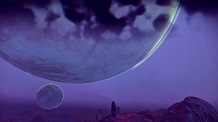planet over mountain wallpaper, No Man's Sky, video games, screen shot