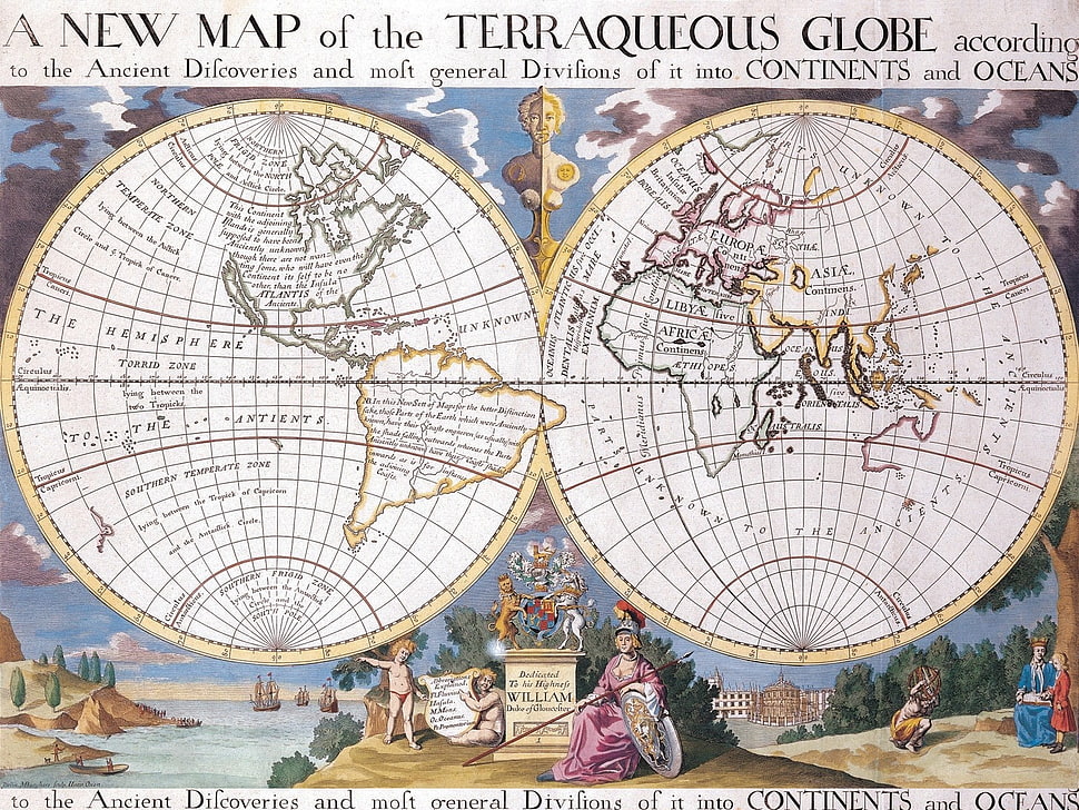 A New Map of the Terraqueos Globe poster, map HD wallpaper