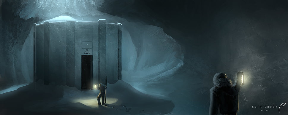 person inside cave wallpaper, fantasy art, cave, exploring HD wallpaper