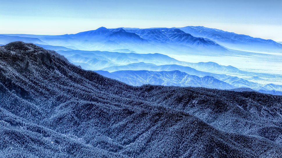 gray mountains, Mountains, Blue, Fog HD wallpaper
