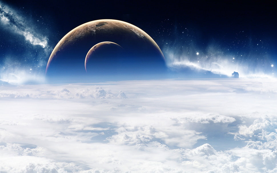 planet with clouds digital wallpaper, space, planet, digital art, space art HD wallpaper