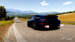 blue sports car, Forza Horizon 2, Porsche 911 Turbo, car, video games