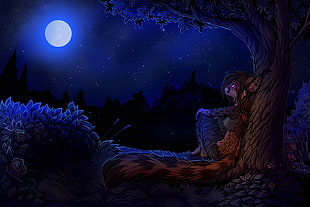 lady fox digital artwork, furry, night