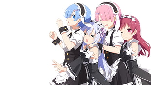 three anime girls digital wallpaper