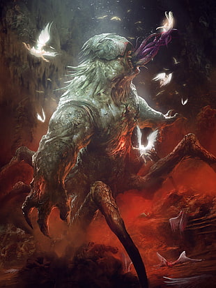 monster illustration, fantasy art HD wallpaper