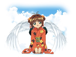 brown haired female anime with wings character HD wallpaper