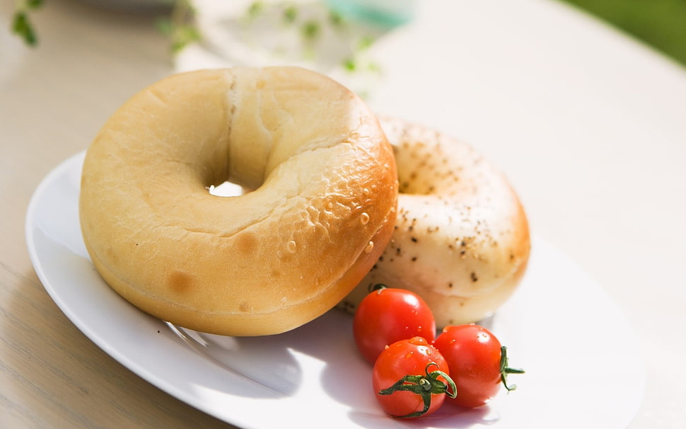 two donuts cherry tomatoes HD wallpaper