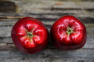 close-up photo of two red apples HD wallpaper