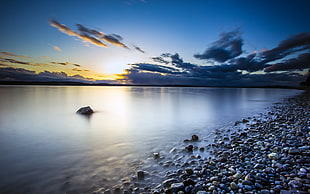 sunset near body of water photography HD wallpaper
