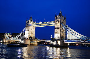 Photo of London Bridge during night time, tower bridge