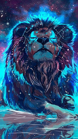 teal and brown neon lion wallpaper, Arkaplan HD wallpaper