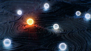 solar system illustration, abstract, glowing, 3D