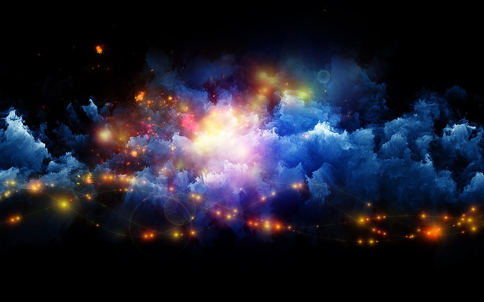 clouds and lights design, abstract, digital art, lights HD wallpaper
