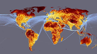 world map artwork, world map, map, population