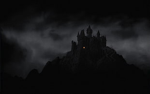 silhoutte of castle, castle, dark, night