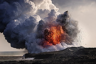 black rock formations, nature, landscape, volcano, eruptions HD wallpaper