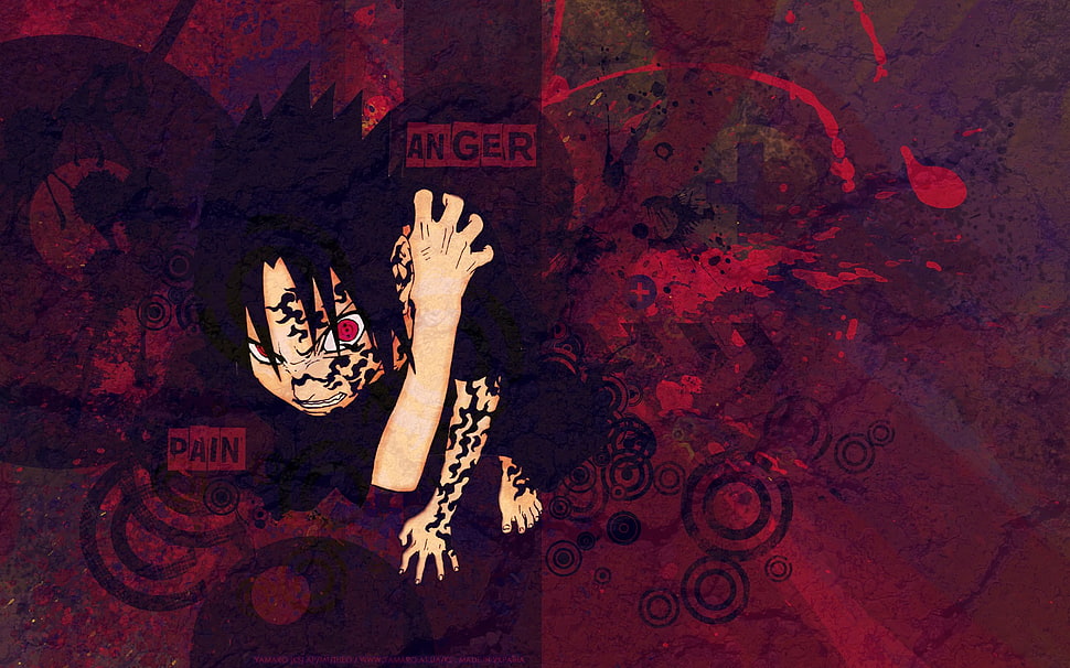 Uchiha Sasuke wallpaper, Naruto Shippuuden, Uchiha Sasuke, paint splatter, Sharingan HD wallpaper