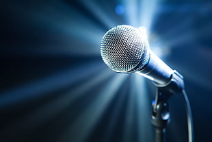 tiltshift lens photography of black microphone