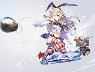 female anime character, white  background, anthropomorphism, blonde, Kantai Collection HD wallpaper