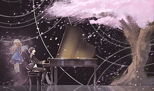 man playing organ piano painting decor, anime girls, artwork, Shigatsu wa Kimi no Uso, Arima Kousei