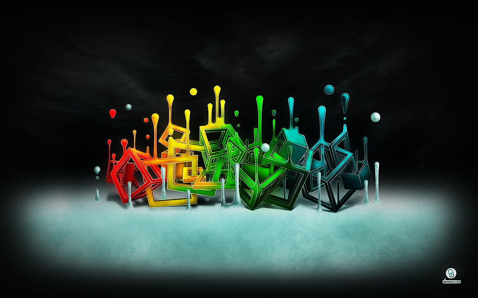 pain drops, graffiti, text, green, red HD wallpaper