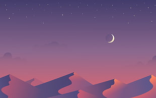 desert at night illustration, desert, Moon, stars, night