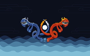 blue and red dragon illustrations, dragon, blue, water, animations