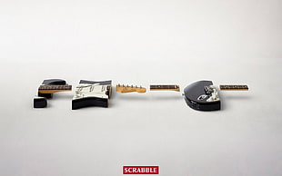 brown and white guitar, guitar, 3D, artwork