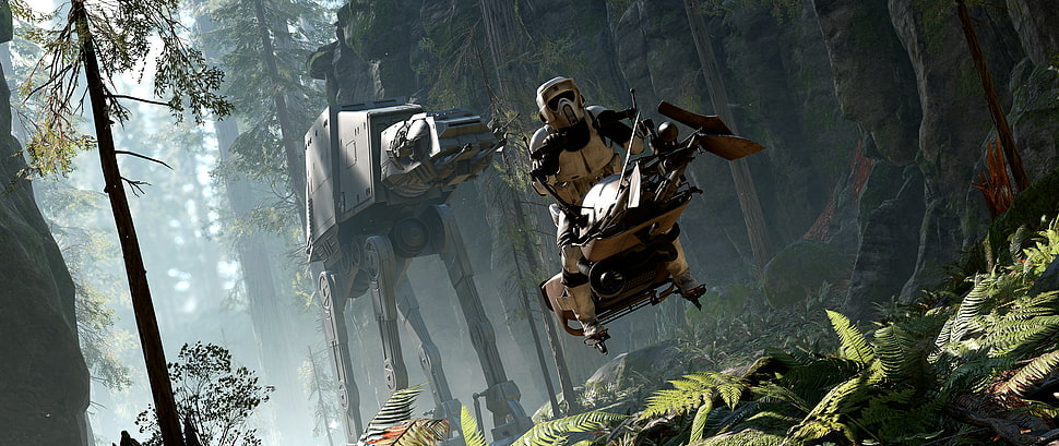 Star Wars Jungle trooper with gray ATAT HD wallpaper