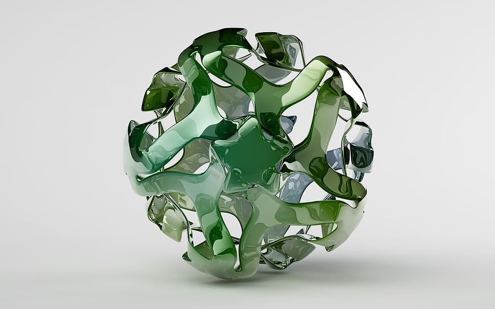 green and white glass ball decor, CGI, minimalism, abstract, sphere HD wallpaper
