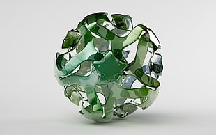 green and white glass ball decor, CGI, minimalism, abstract, sphere