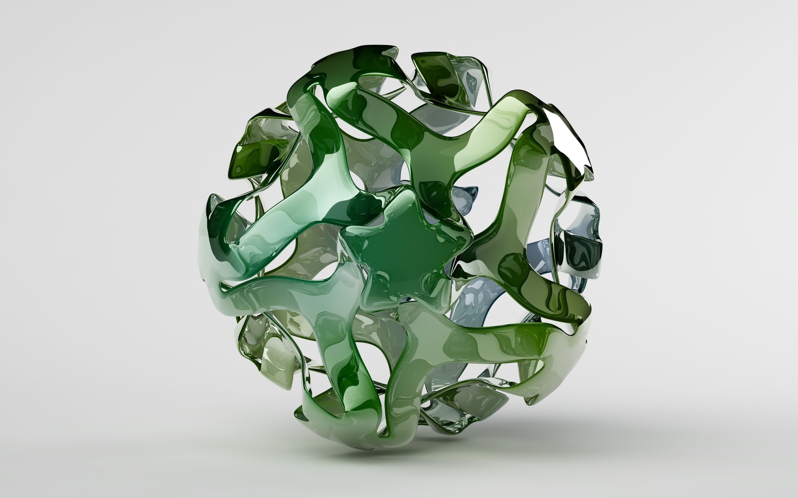 green and white glass ball decor, CGI, minimalism, abstract, sphere