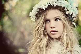 white flower crown, blonde, wreaths, children